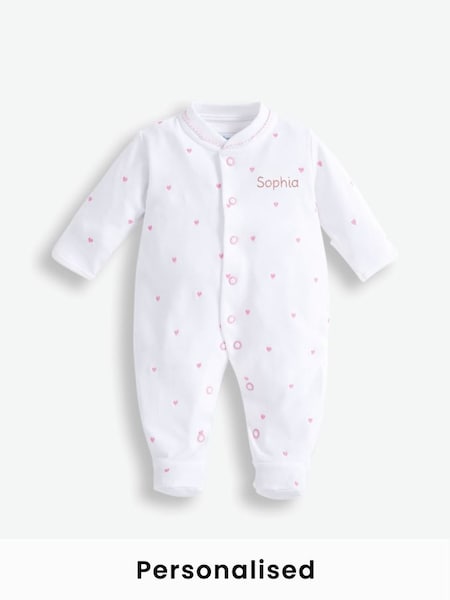 Personalised Heart Embroidered Sleepsuit in Pink (N00962) | £27