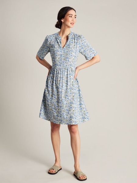 Lotty Blue Frill Neckline Short Dress (N01045) | £23