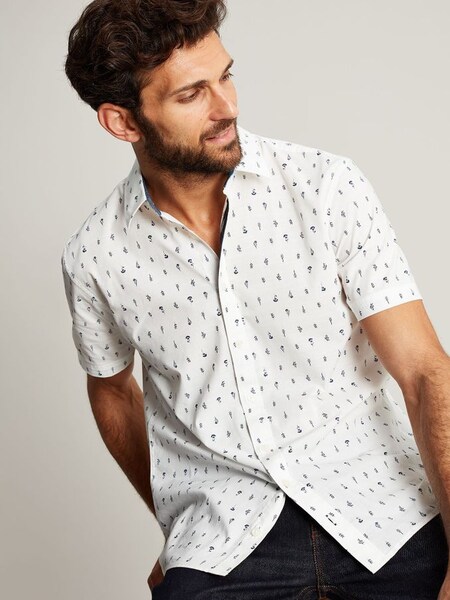 Lloyd White Short Sleeve Classic Fit Printed Shirt (N01059) | £29