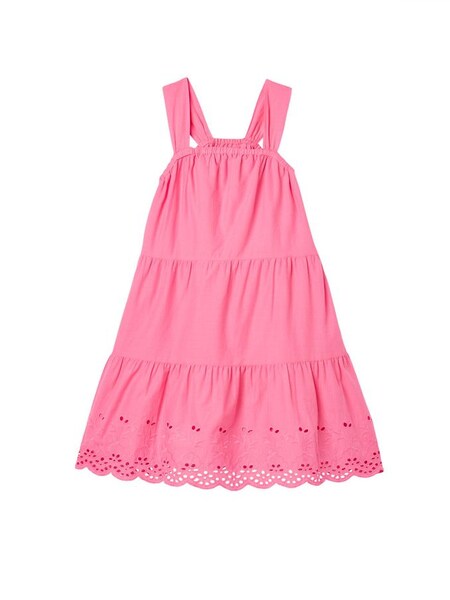 Joules Pink Kiki Tiered Midi Dress (N01078) | £13 - £16
