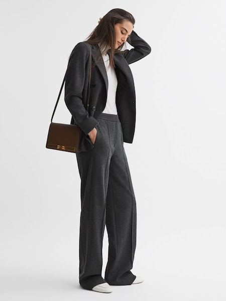 Petite Wool Blend Wide Leg Suit Trousers in Grey Melange (N01993) | £78