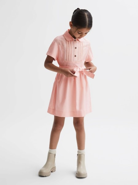 Senior Collared Belted Short Sleeve Dress in Pink (N02011) | £35