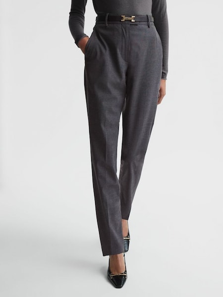 Petite Slim Fit Wool Blend Trousers in Grey Melange (N02020) | £78