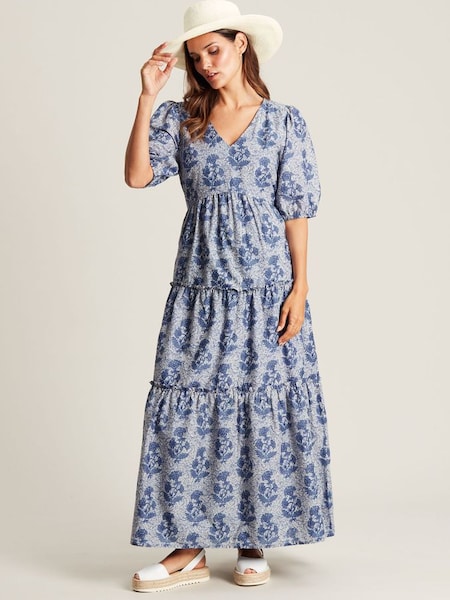 Darcy Light Blue V-Neck Tiered Dress (N02602) | £44