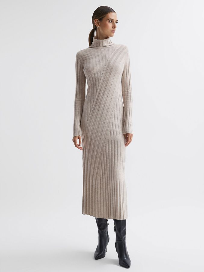 Buy Women s Natural Reiss Knitted Midi Dresses Online Reiss UK