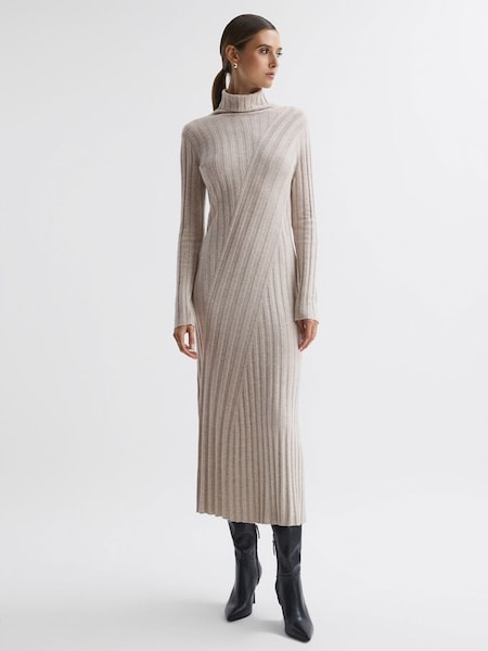 Fitted Knitted Midi Dress in Neutral (N04561) | £98