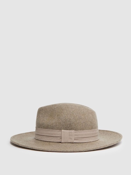 Wool Wide Brim Fedora Hat in Taupe (N05186) | £28