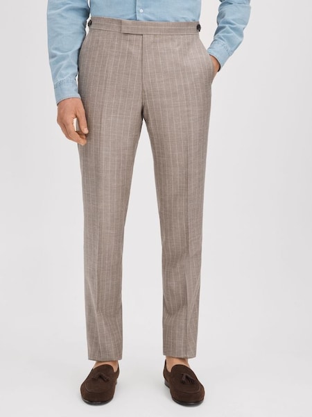 Slim Fit Wool-Silk-Linen Trousers in Mocha (N05344) | £98