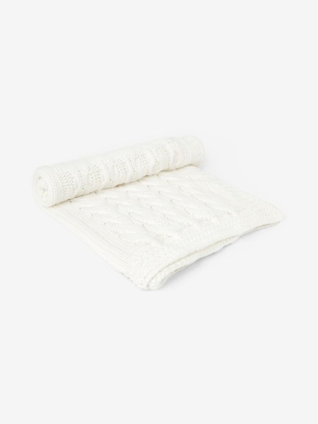 Cable Knit Patchwork Baby Blanket in White (N06234) | £26