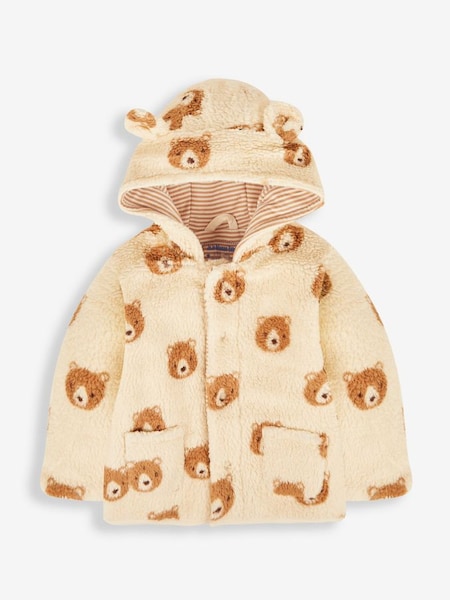 Bear Print Borg Baby Hoodie in Cream (N06655) | £28