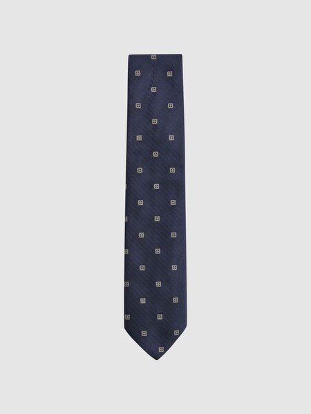 Silk Medallion Tie in Navy (N06865) | £30