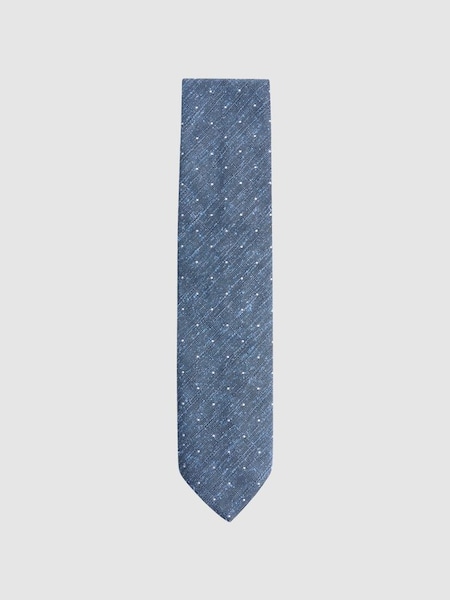 Silk Textured Polka Dot Tie in Airforce Blue (N06867) | £20