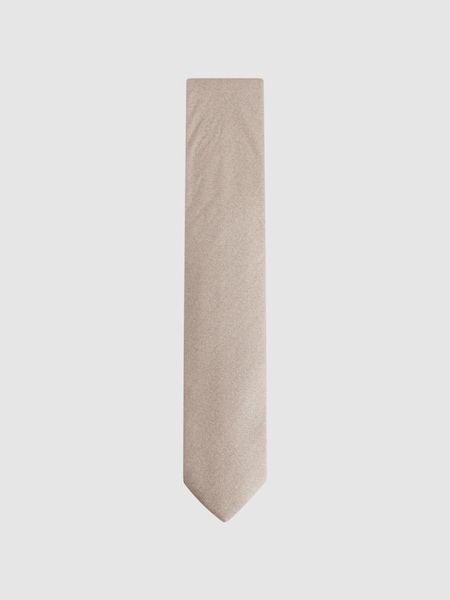 Brushed Cotton Herringbone Tie in Oatmeal Melange (N06874) | £25