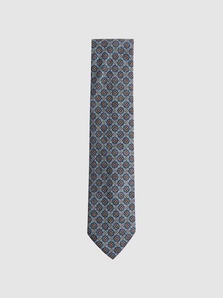 Silk Floral Medallion Tie in Blue Melange/Navy (N06876) | £20