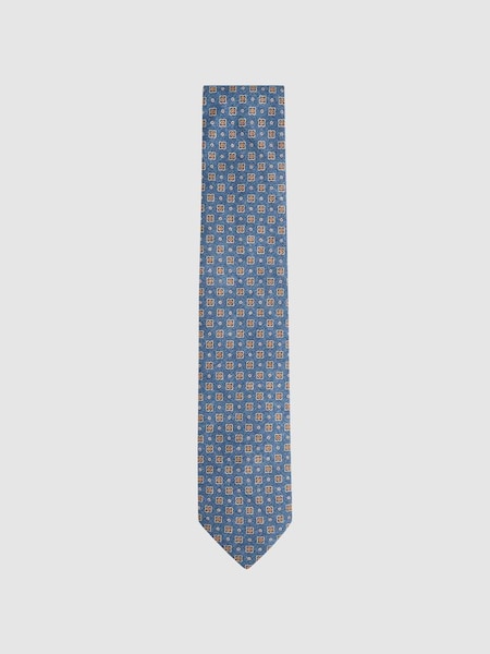 Silk Medallion Tie in Airforce Blue Melange (N06889) | £30