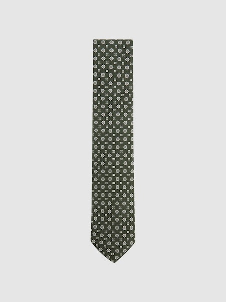 Silk Floral Medallion Tie in Olive (N06907) | £38