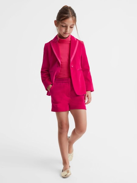 Senior Velvet Mid Rise Shorts in Bright Pink (N11629) | £35