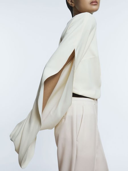 Atelier Italian Fabric Drape Back Cape-Style Top in Cream (N11977) | £128