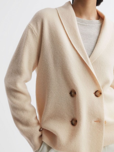Wool-Cashmere Double Breasted Cardigan in Cream (N12410) | £88