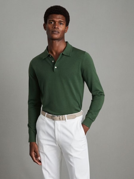 Merino Wool Polo Shirt in Hunting Green (N12414) | £98