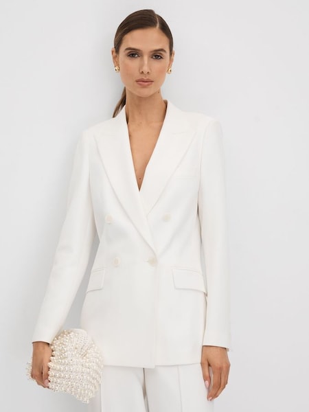 Double Breasted Crepe Suit Blazer in White (N12427) | £278