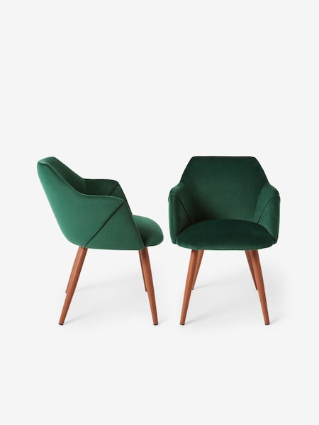 Set of 2 Lule Arm Dining Chairs in Pine Green and Walnut Legs (N13216) | £299