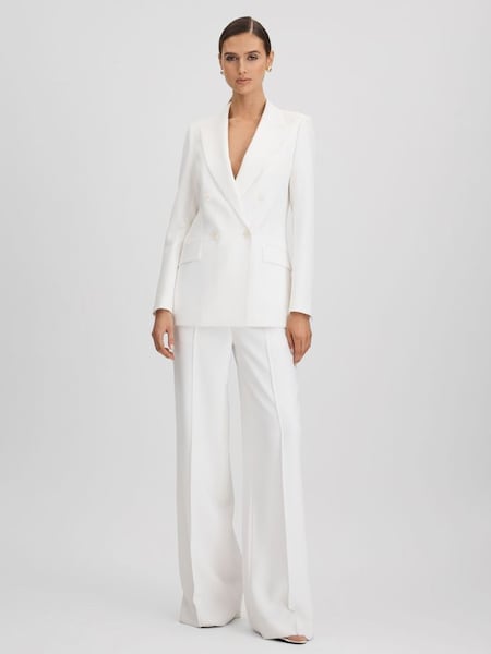 Petite Double Breasted Crepe Suit Blazer in White (N13449) | £278