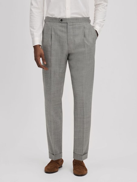 Slim Fit Wool Blend Trousers with Turn-Ups in Soft Grey (N13956) | £148