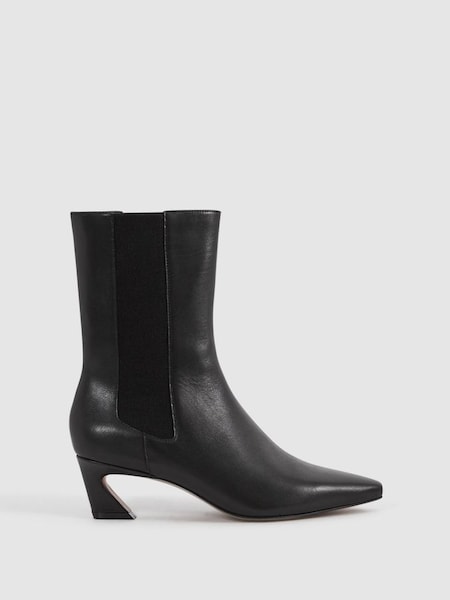 Leather Kitten Heel Chelsea Boots in Black (N15691) | £228