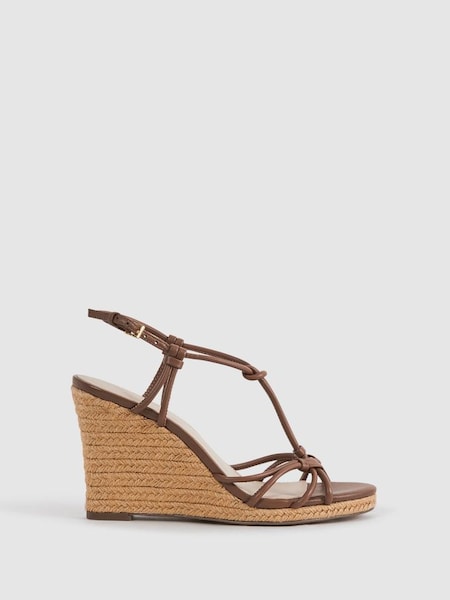 Leather Knot Detail Wedge Sandals in Tan (N15692) | £168