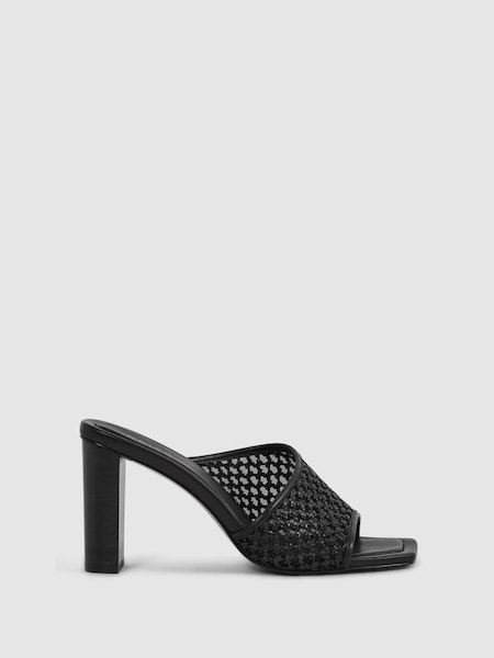 Raffia Block Heel Mules in Black (N15693) | £168