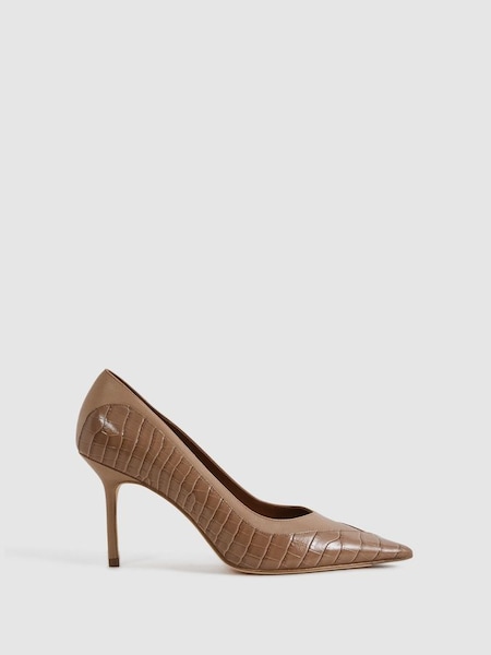 Leather Contrast Court Shoes in Taupe (N15696) | £198
