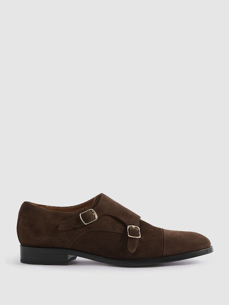 Suede Double Monk Strap Shoes in Brown (N17283) | £198