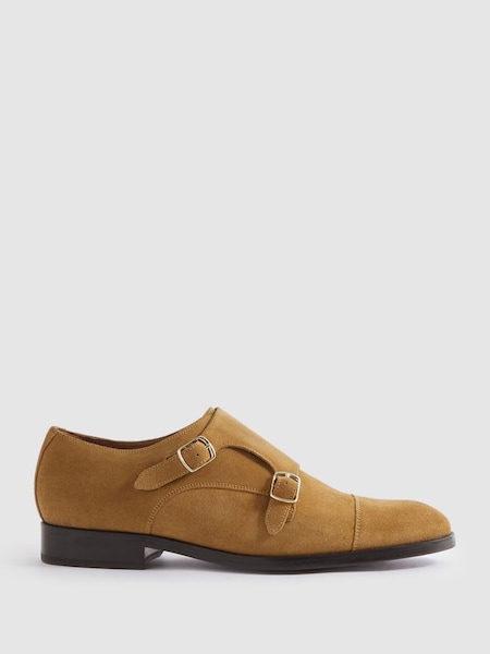 Suede Double Monk Strap Shoes in Stone (N17284) | £198