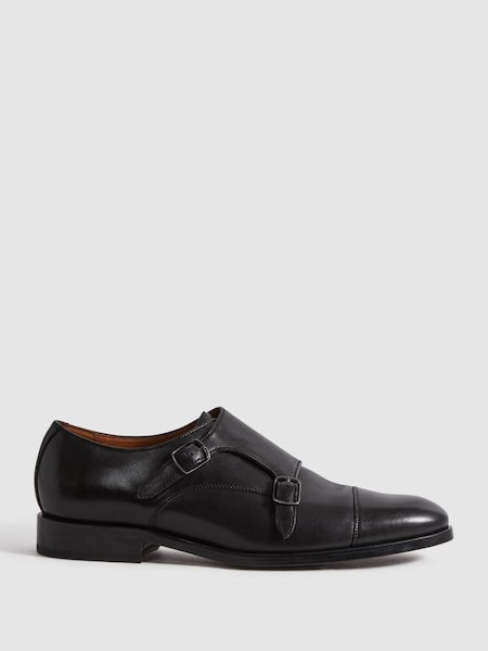 Leather Double Monk Strap Shoes in Black (N17295) | £198