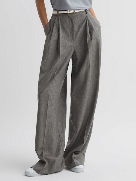 Wool Blend Pinstripe Wide Leg Trousers in Grey (N18474) | £128