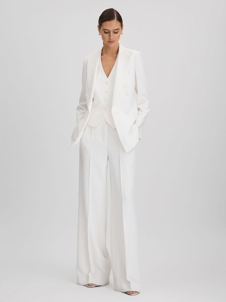 Crepe Wide Leg Suit Trousers in White (N18476) | £178