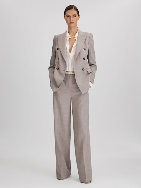 Tailored Wool Blend Double Breasted Suit Blazer in Oatmeal (N18481) | £298