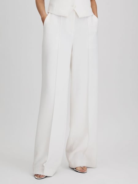 Petite Crepe Wide Leg Suit Trousers in White (N18483) | £178