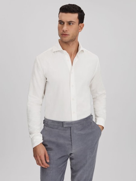 Corduroy Cutaway Collar Shirt in Off White (N18491) | £98