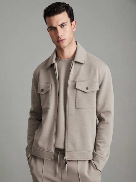 Interlock Jersey Zip-Through Jacket in Taupe (N18495) | £168