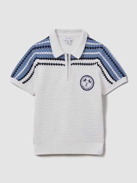Teen Textured Cotton Half-Zip Polo Shirt in Optic White (N21210) | £50