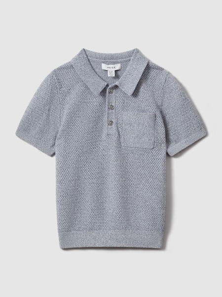 Textured Cotton Polo Shirt in Blue Melange (N21219) | £46