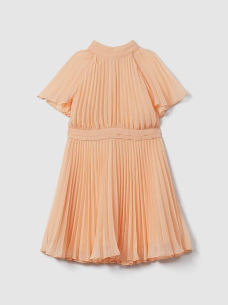 Teen Pleated Cape Sleeve Dress in Apricot (N21544) | £85