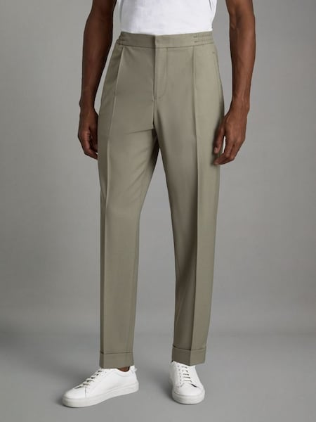 Relaxed Drawstring Trousers with Turn-Ups in Sage (N22869) | £138