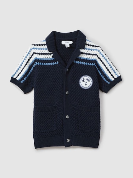 Knitted Cotton Cuban Collar Shirt in Navy (N25306) | £50