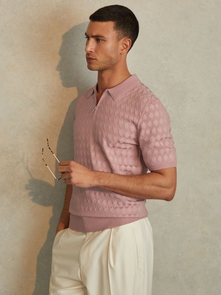 Half-Zip Knitted Polo Shirt in Soft Pink (N26695) | £110