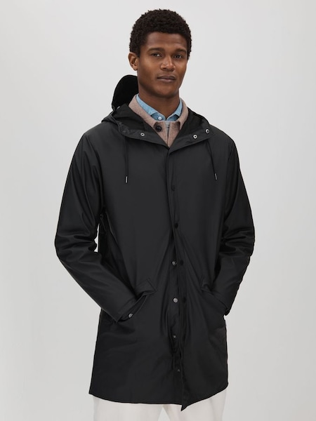 Rains Longline Hooded Raincoat in Black (N27035) | £95