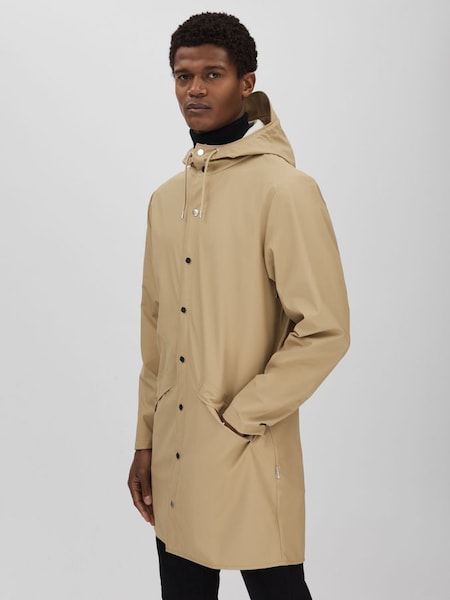 Rains Longline Hooded Raincoat in Sand (N27062) | £95