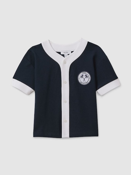 Teen Textured Cotton Baseball Shirt in Navy/White (N28314) | £46